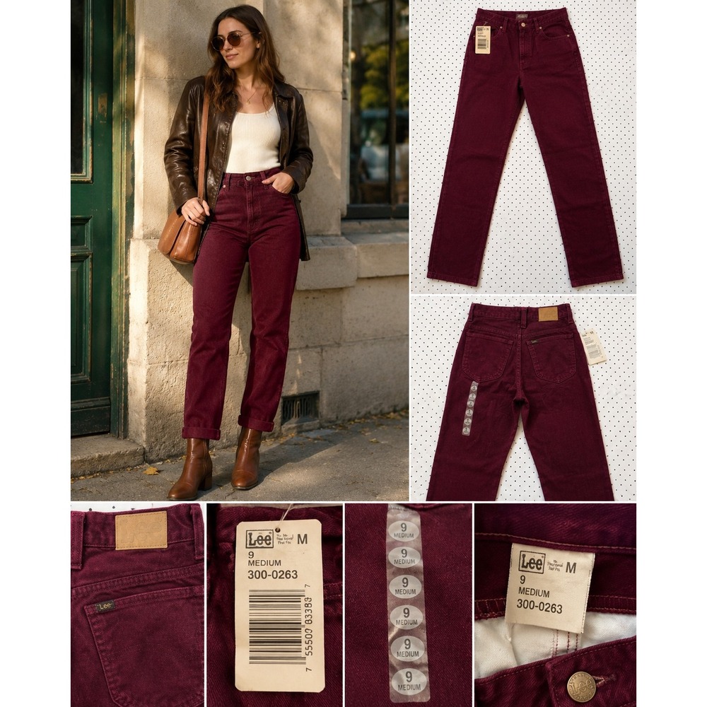Vintage Lee Jeans Tagged Size 2 Burgundy Deadstock NOS High Rise Straight Leg